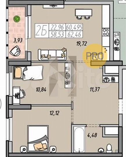 2-к. квартира, 60,5 м², 28/33 эт.