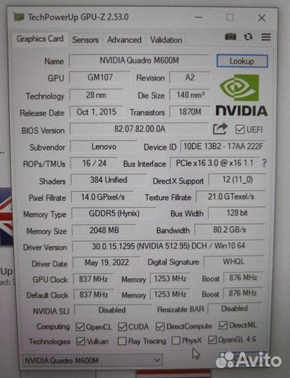 Видеокарта MXM Nvidia Quadro M600M 2Gb