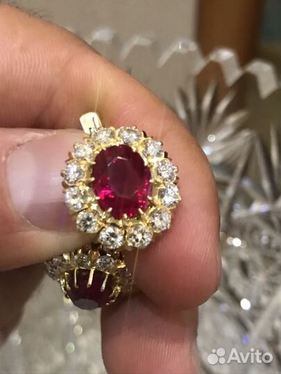 Серьги СССР на 750 пробе с драгоценными камнями