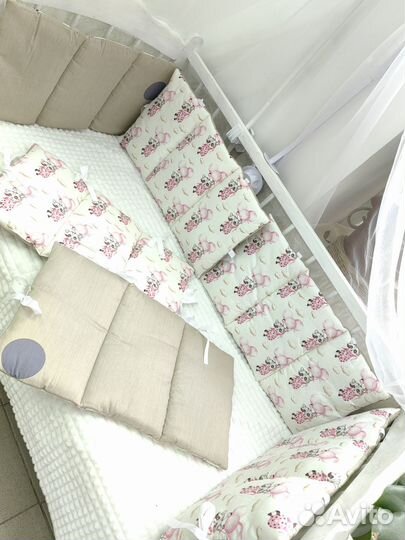 Бортик в кроватку плоские сатин хлопок