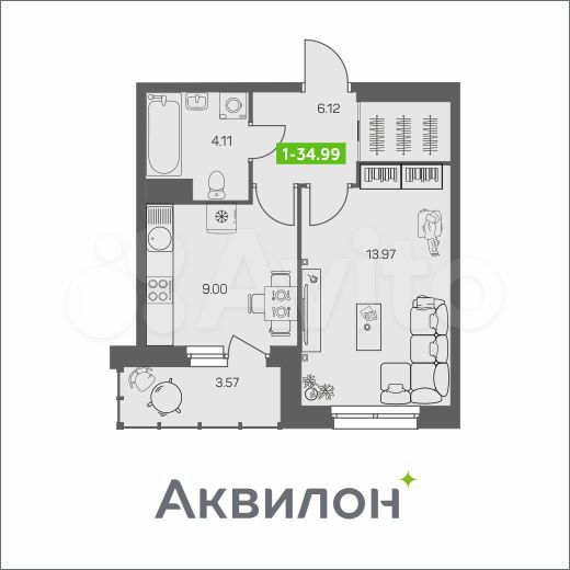 1-к. квартира, 35 м², 8/8 эт.