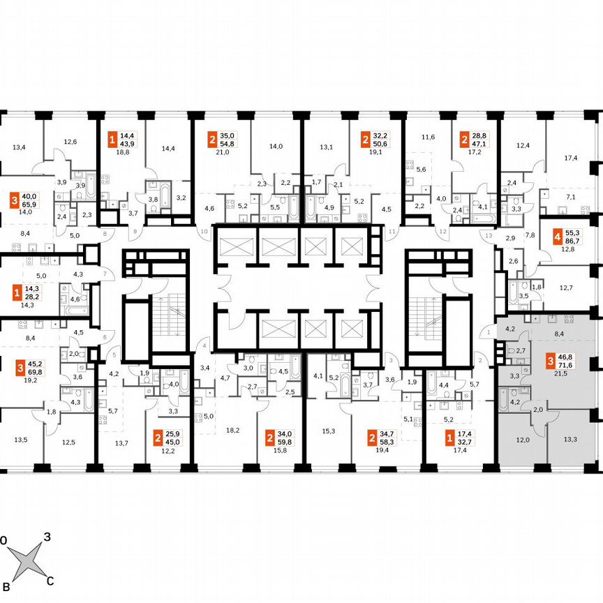 2-к. квартира, 71,6 м², 17/60 эт.