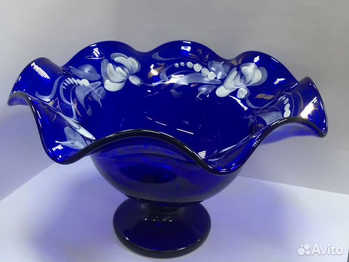 Ваза для фруктов синее стекло