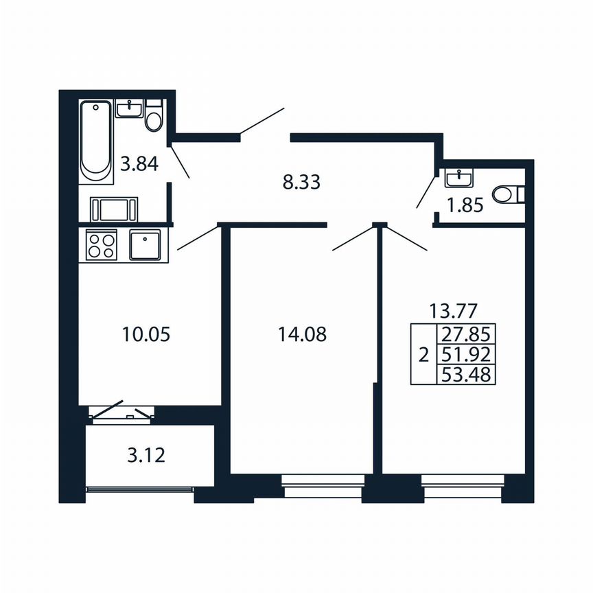 2-к. квартира, 55 м², 10/12 эт.
