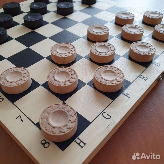 Шашки из дерева комплект Премиум