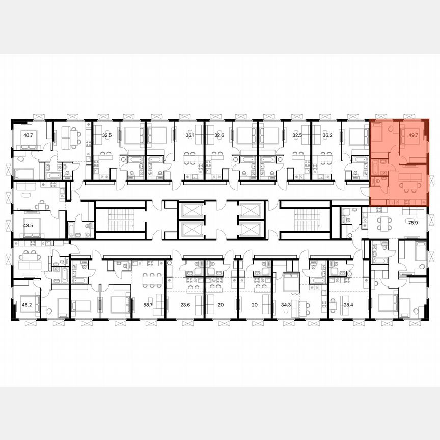 2-к. квартира, 49,7 м², 22/25 эт.