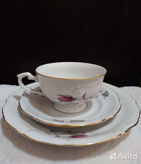 Сервиз Трио Черная роза Польша розовая