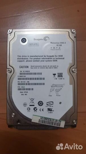 Жесткий диск для ноутбука 80гб SATA разъём