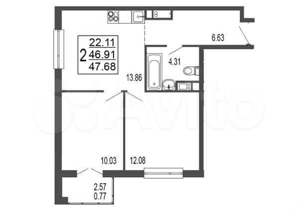 2-к. квартира, 46,9 м², 11/17 эт.