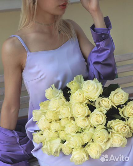 Розы Эквадор Белые 60 см Цветы Букеты Доставка