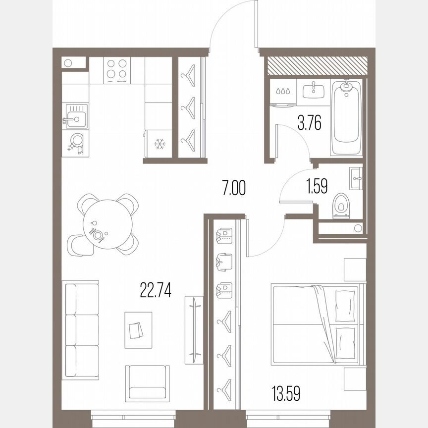 1-к. квартира, 48,7 м², 2/10 эт.