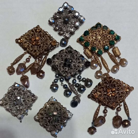 Броши с подвесками винтаж Чехословакия