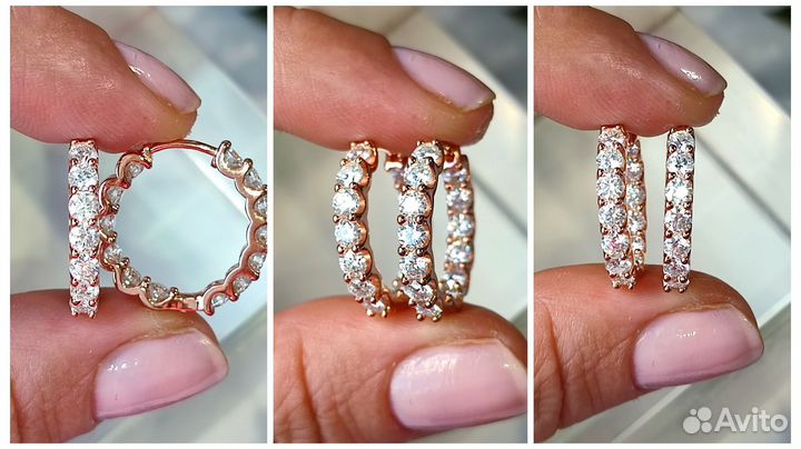 Серьги конго с муассанитами 26*0, 1 кар, D, VVS1