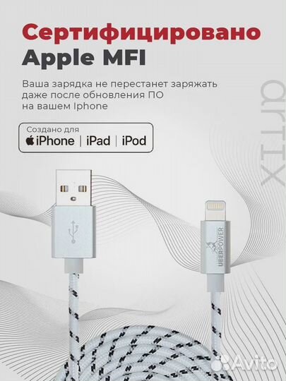 Кабель для iPhone USB - быстрая зарядка MFI