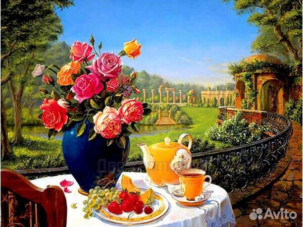 Картина по номерам 40x50 Чаепитие на улице