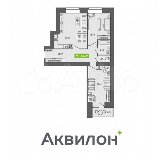 3-к. квартира, 68 м², 9/9 эт.