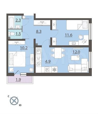 2-к. квартира, 51,4 м², 5/8 эт.