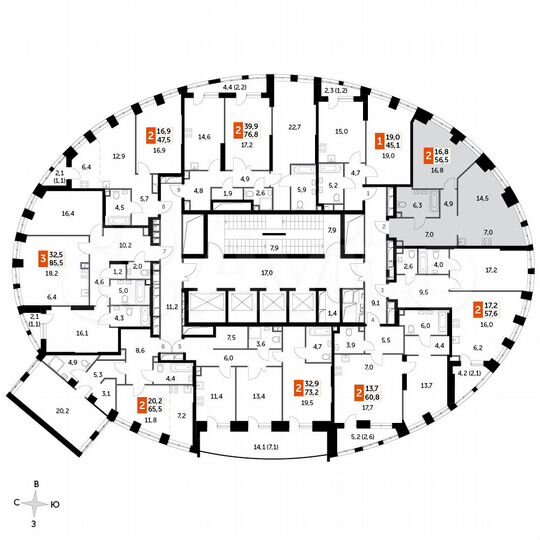 1-к. квартира, 56,5 м², 8/44 эт.