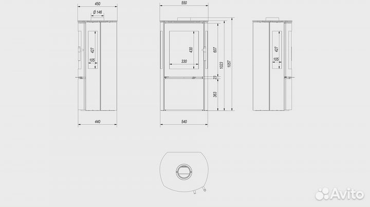 Печь-камин falcon/view (9 кВт) 540*1057*440мм