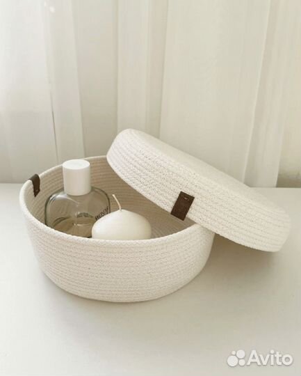 Корзина с крышкой плетеная из хлопка для хранения