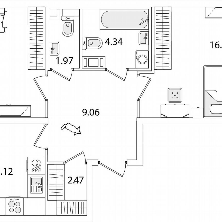 2-к. квартира, 65,3 м², 3/9 эт.