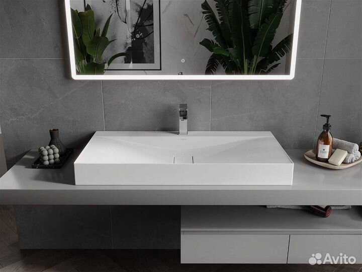 Накладная раковина Mexen poli 100см литой мрамор 1 отверстие белый