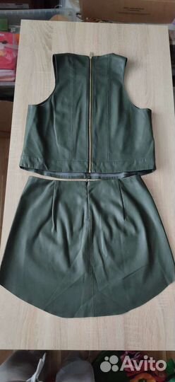Zara basic двойка топ и юбка экокожа