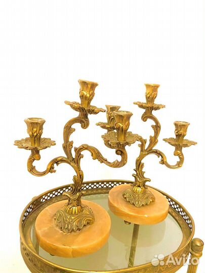 Канделябры подсвечники бронза оникс винтаж Европа