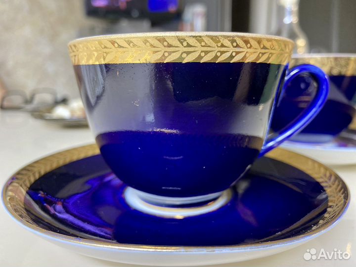 Чайная пара кобальт с позолотой