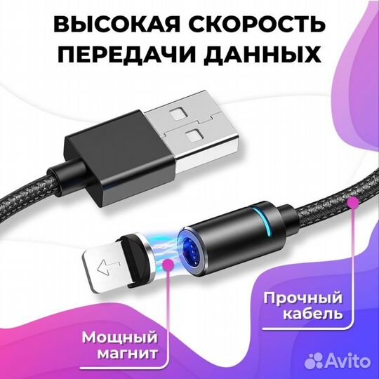 Кабель магнитный с адаптерами Type-C Lightning USB
