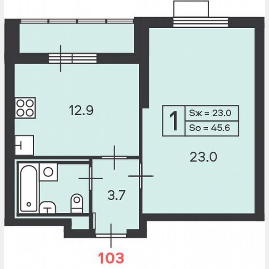 1-к. квартира, 45,6 м², 19/45 эт.