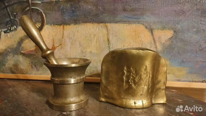 Вазочка- салфетница и ступка из бронзы или латуни