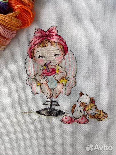 Картина детская метрика вышивка - девочка