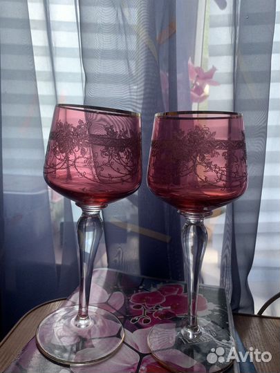 Фужеры богемия красное стекло