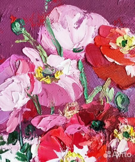Картина Маки маслом цветы текстурная