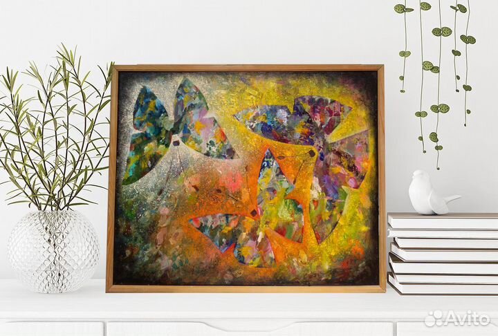 Картина маслом 50х40 см. Бабочки. Абстракция