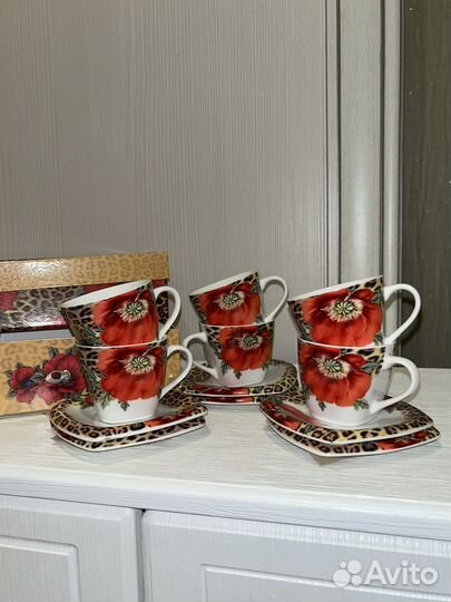 Сервиз кофейный Sakura леопард+маки 12 предметов