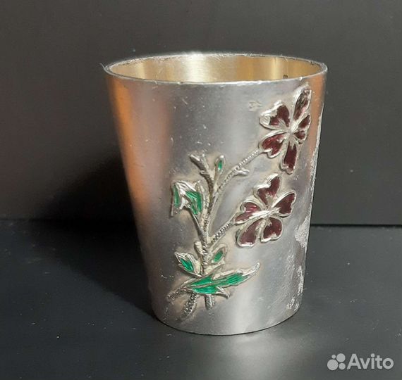 Серебряная стопка 84 пробы,эмаль