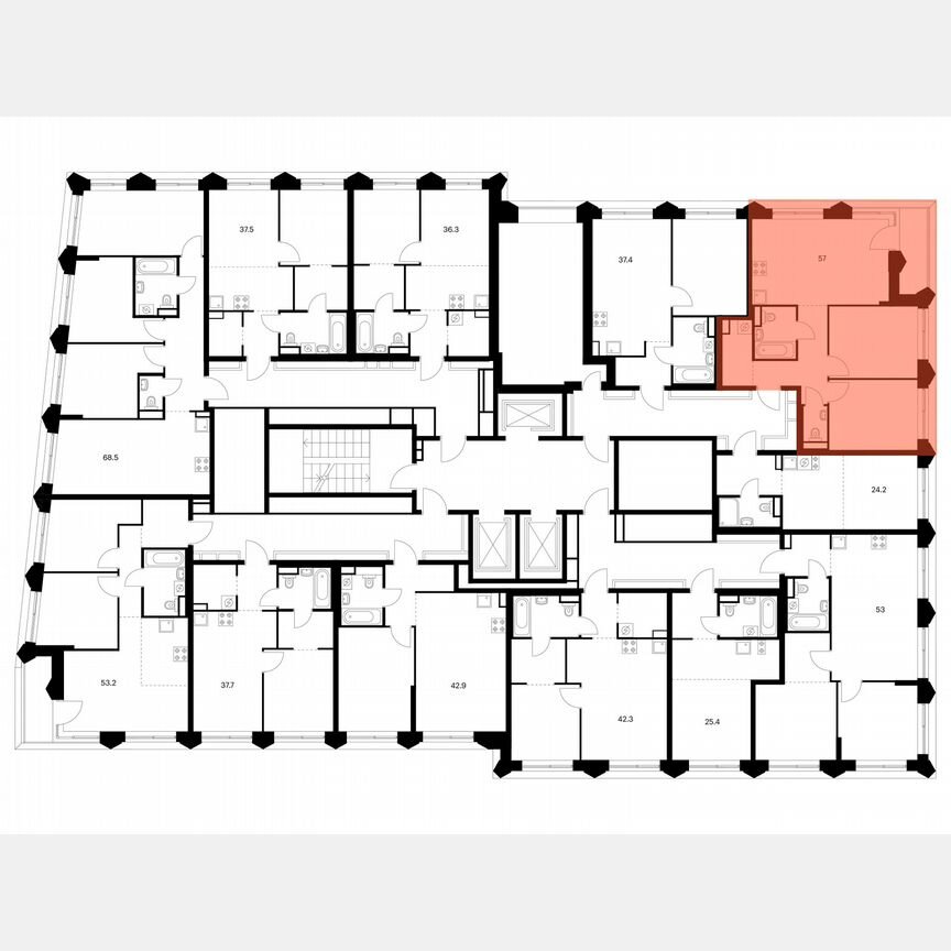 2-к. квартира, 57 м², 14/26 эт.