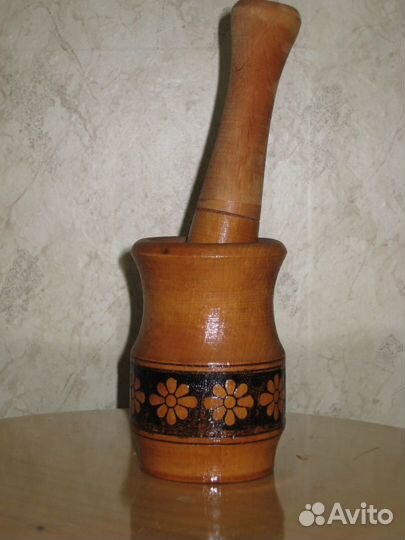 Ступка с пестиком натуральное дерево, декор, СССР