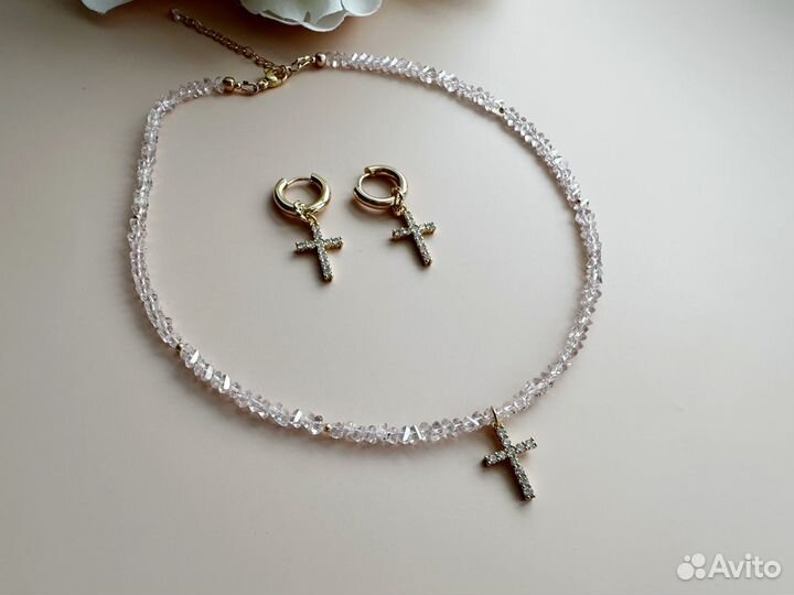 Комплект Чокер и серьги из ювелирного стекла