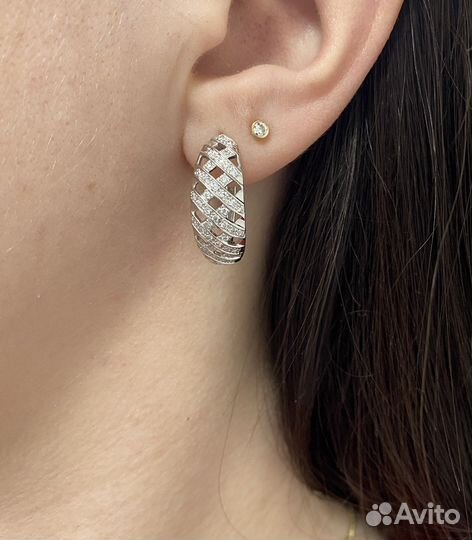 Серьги золотые с бриллиантами белое золото