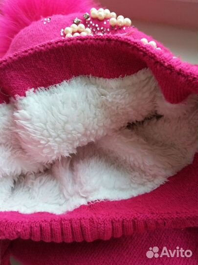 Зимняя шапка с шарфом на девочку р-р 48-50