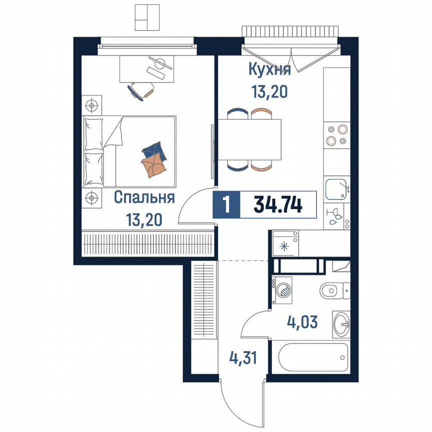 1-к. квартира, 34,7 м², 17/18 эт.