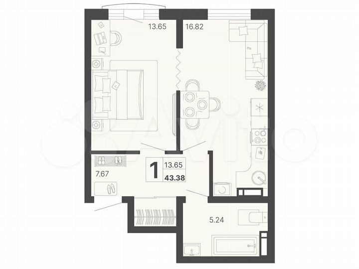 1-к. квартира, 41,8 м², 5/20 эт.