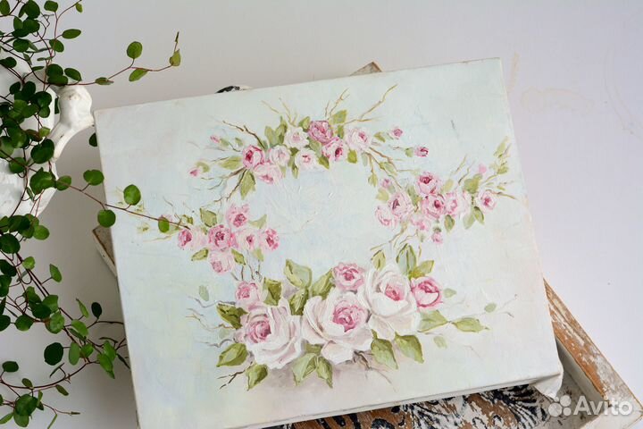 Картина розы шебби шик, картина с розами маслом