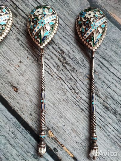 Серебряные ложки Петр Милюков эмаль 84 проба