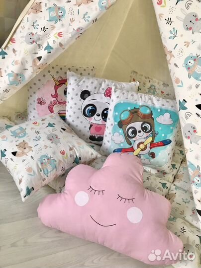 Вигвам палатка детская «Молочный с зверятками»