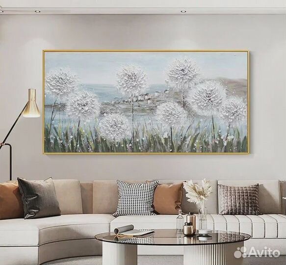 Картина маслом с Белыми одуванчиками