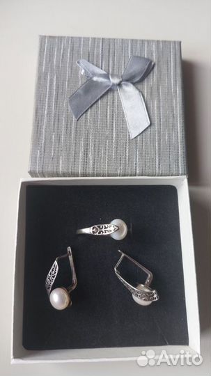 Серьги и кольцо с жемчугом (серебро)